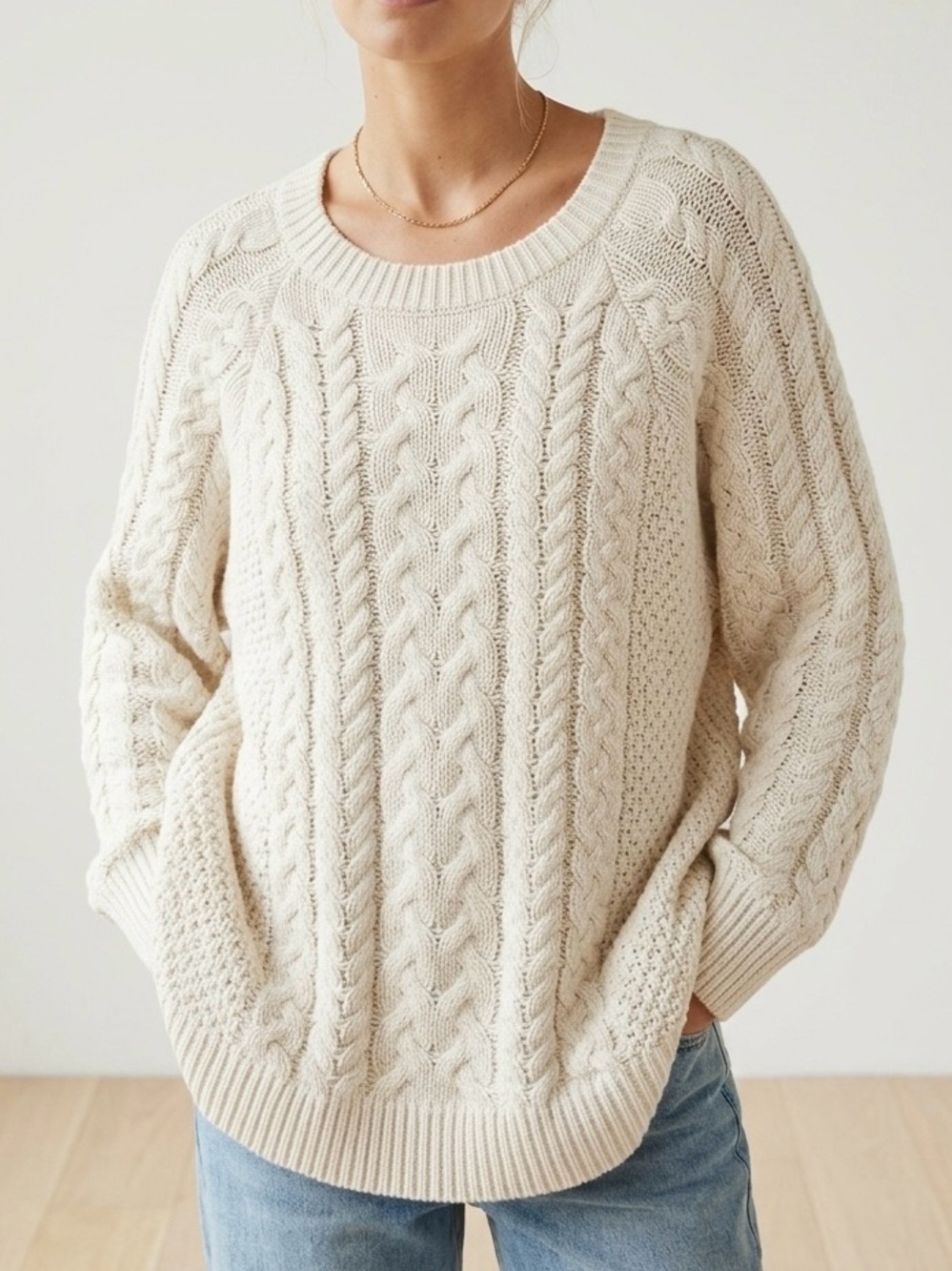 Aerie Cream Chunky Cable Knit Sweater XL Coastal Granddaughter Cottagecore